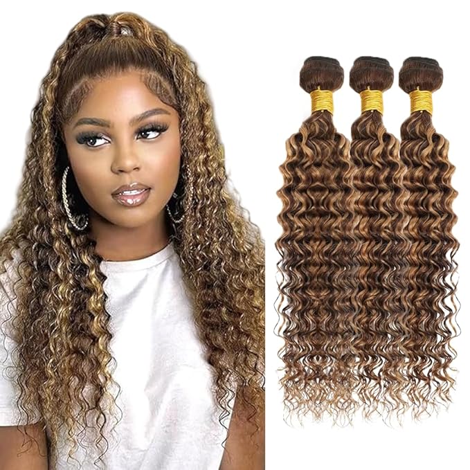 26 28 30 inch WuvuSnm P427 Human Hair Bundles Highlight Deep Wave Bundles Dark Brown Human Hair Bundle 150g
