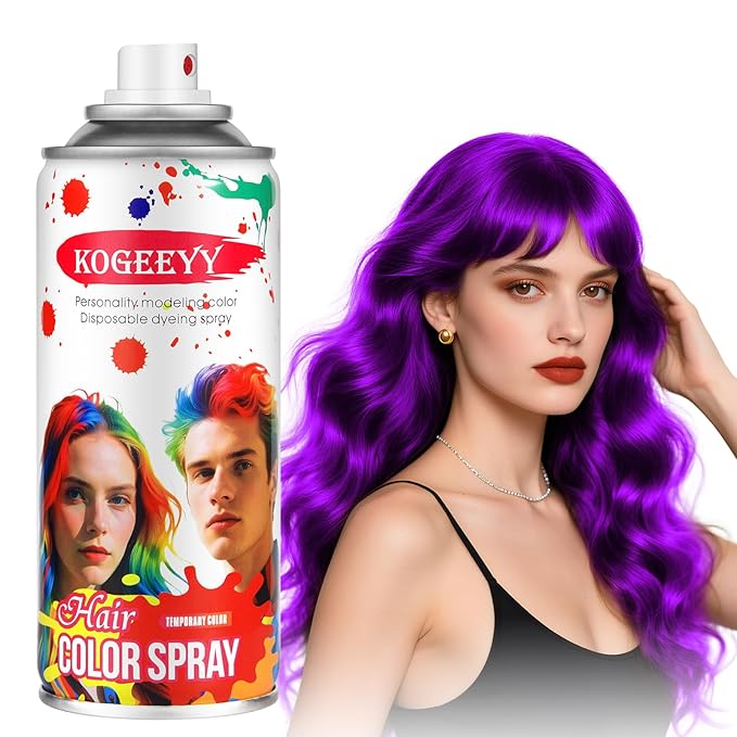 Christmas Temporary Hair Color Spray for Kids Women,One-Time Use Purple Hair Spray, Washable Temporary Hair Dye, Natural Hair Color Wax,Non-sticky Hair Spray for Cosplay,Party,Halloween(Purple,4.06Oz)