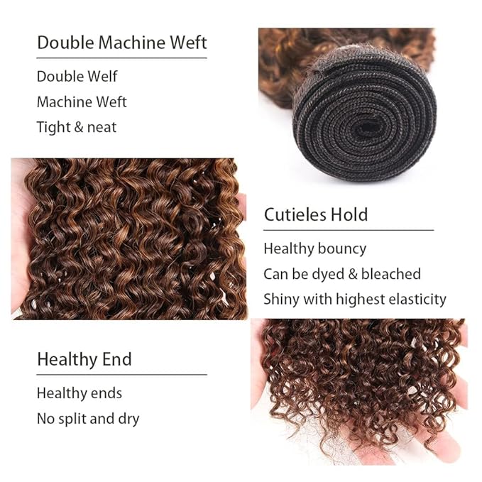 Color 30 Human Hair Bundles P4/30 Kinky Curly Bundles 22 Inch Highlight Bundles Human hair Unprocessed Virgin Remy Hair 1 Bundle Hair Weave