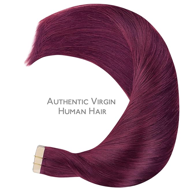 WENNALIFE Tape in Hair Extensions Human Hair, 20pcs 40g 12 inch Light Burgundy Remy Hair Extensions Straight Human Hair Tape in Extensions Skin Weft Tape Extensions Human Hair