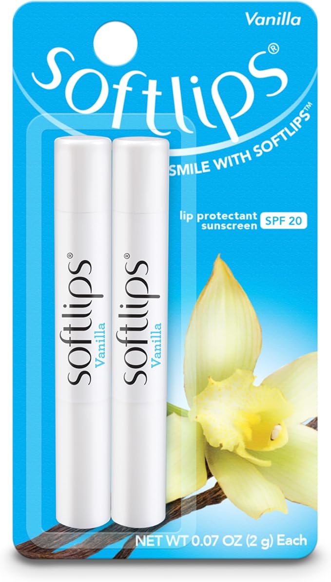 Softlips Daily Lip Moisturizer for Dry Lips, Vanilla Flavored Lip Balm, SPF 20 (12 Twin Packs for 24 Slim Sticks Total)