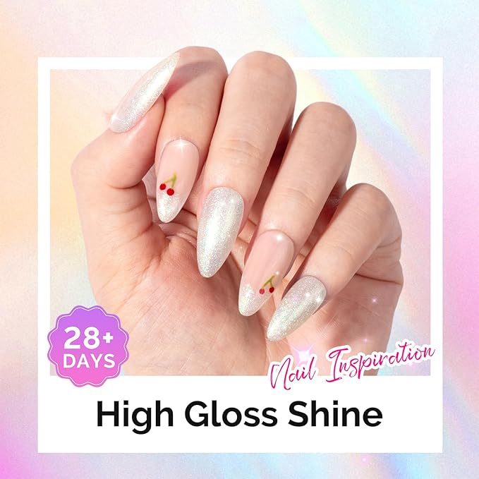 MelodySusie Jelly White Aurora Shimmer Gel Nail Polish, 0.5fl oz Soak Off UV LED Holographic Green Glitter Gel Polish Gift for Women Nail Art Manicure Salon DIY Nail Design Decoration at Home-G2302