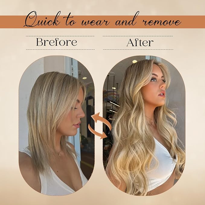 Clip in Hair Extensions Real Human Hair 16Inch 8pcs 90g Seamless Balayage Blonde Hair Extensions Clip Ins Double Weft Light Blonde Highlight Golden Blonde Invisible Straight Remy Human Hair for Women