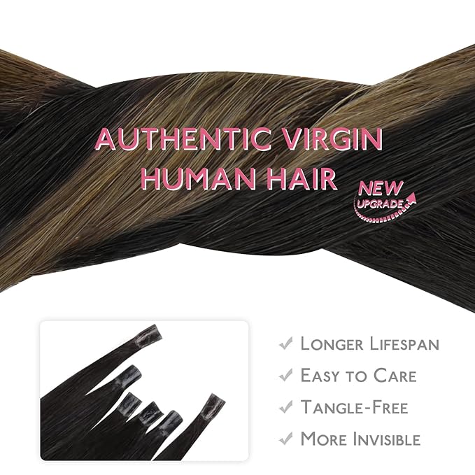 WENNALIFE U Tip Hair Extensions Human Hair, 50g 50s 24 Inch Balayage Natural Black to Chestnut Brown Remy Hair Extensions K Tip Hair Extension Real Human Hair Invisible Straight Keratin Hair Extension
