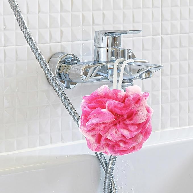 BTYMS Premium Mesh Poufs (65g/pcs) Bath Sponges Shower Loofahs Exfoliating Shower Puff - Great for Body Wash Pack of 4