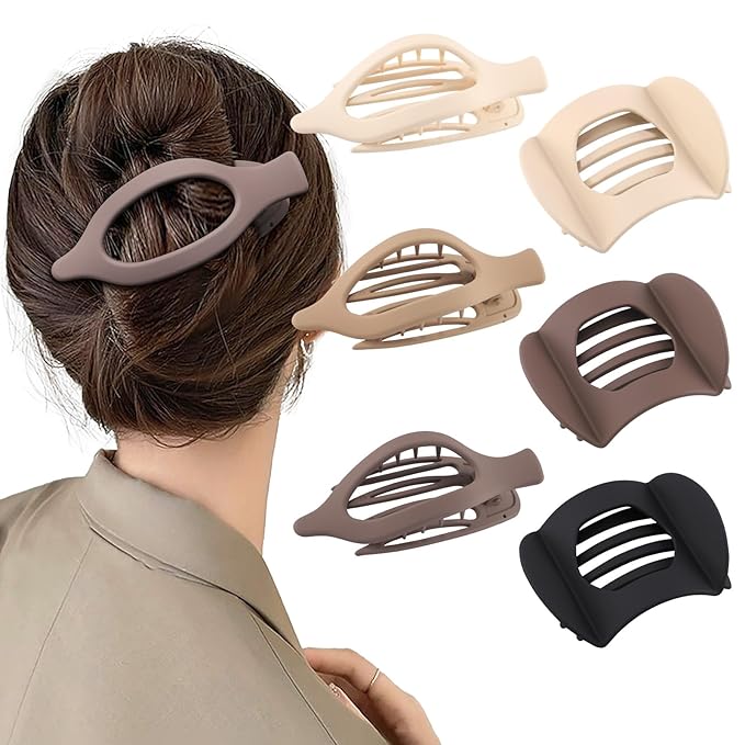 6 PCS French Flat Hair Clips for Women 2 Styles Large Matte Flat Claw Clips Strong Hold No-Slip Duckbill Hair Barrettes for Lying Down, Driving,Yoga(Brown)