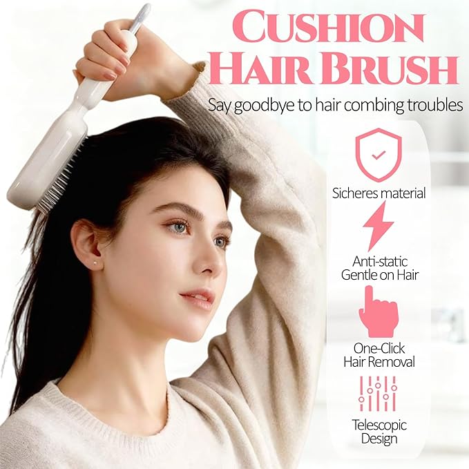 Self Cleaning Hair Brush, Retractable Hair Brush, Massage Comb With Retractable Bristles, Ergonomic Handle Hair Comb, One-pull Clean Anti Static Brushs, Hairs Styling Tools for All Hairs Types (Pink)