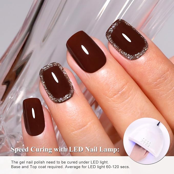 Imtiti Brown Gel Nail Polish, 1Pcs Maroon Chestnut Brown Gel Polish for Autumn and Winter DIY at Home(0.34 Fl Oz-1917)