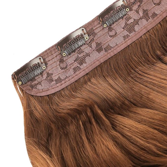 REECHO 20" 1-Pack 3/4 Full Head Curly Wave Clips in on Synthetic Hair Extensions HE008 Hairpieces for Women 5 Clips 4.5 Oz per Piece - Linen