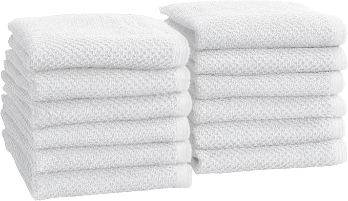 Great Bay Home 100% Cotton 12-Pack 13x13 Wash Cloth - Absorbent, Quick-Drying, Durable Face Towels for Bathroom Decor - Low-Twist, Two-Ply Fibers (Optic White)
