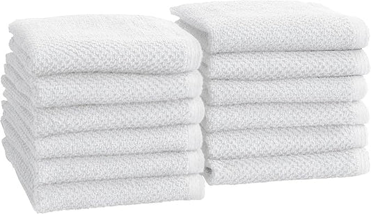 Great Bay Home 100% Cotton 12-Pack 13x13 Wash Cloth - Absorbent, Quick-Drying, Durable Face Towels for Bathroom Decor - Low-Twist, Two-Ply Fibers (Optic White)