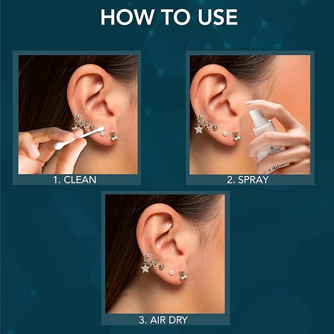 NOVEHA Piercing Aftercare Spray - Fast Cleaner Solution for Ear, Nose, and Belly Piercings - Keloid and Bump Cleaning with Hypochlorous Acid - 8 oz Bottle