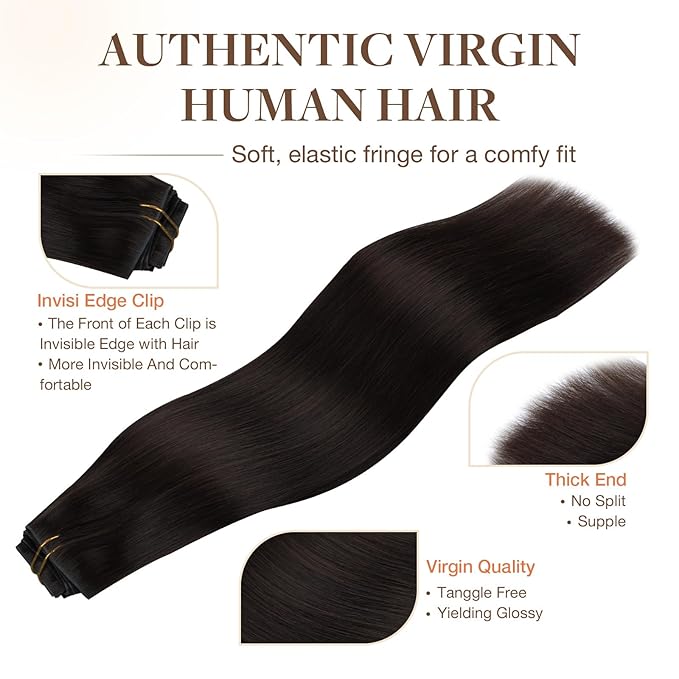 GOO GOO Invisi Edge Clip in Hair Extensions Set, 16inch 120g, 5pcs Injected Seamless PU Clip ins and 2pcs Classical PU Clip inslip ins, Virgin Real Human Hair, #2