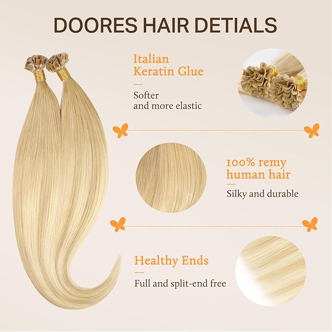 Doores Utip Hair Extensions Human Hair, Drity Blonde Mixed Platinum Blonde 24 Inch 50g/50s, Remy Hair Extensions, Keratin Tip Extensions