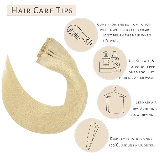 Caliee 18 Inch Seamless Clip in Hair Extensions Human Hair Color Bleach Blonde Hair Extensions Invisi-PU Weft Clip on Real Remy Hair Natural Straight Hair 110 G 7 Pcs
