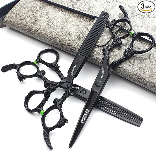 6 inch hair stylist barber scissors black plate dragon 440C hairdressing cutting scissors+thinning scissors (6 inch 3PC)