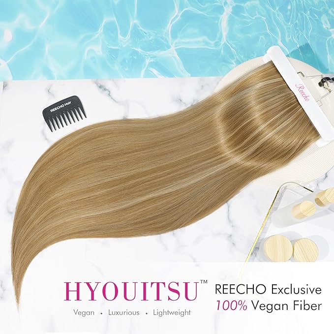REECHO 28" Straight Long 4 PCS Set Thick Clip in on Hair Extensions - Golden Blonde with Highlights