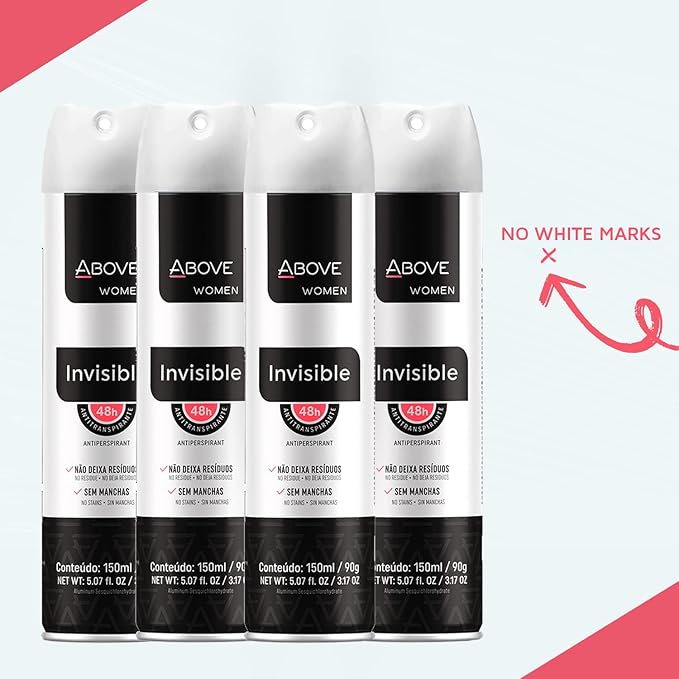 ABOVE Invisible - 48 Hours Antiperspirant Deodorant Set for Women - Fennel Fragrance - Dry Spray Protects Against Sweat and Body Odor - Delivers Instant Freshness - Stain and Alcohol Free - 4 pc