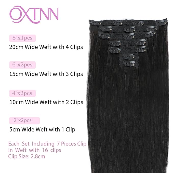 Clip in Hair Extensions Real Human Hair Natural Black 18 inch 7pcs 80g/Pack, Human Hair Clip in Extensions, Salon-Grade Quality, Easy Comfort Wear for Women (#1B, 18 inch)