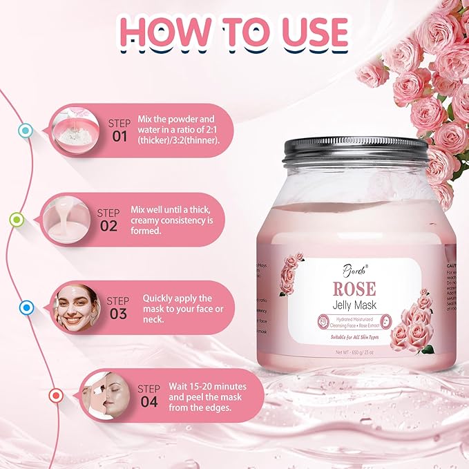 Jelly Masks for Facials Professional, Bulgarian Rose Hydrating & Moisturizing Jelly Mask Powder with Mixing Bowl Set, Peel-Off Hydrojelly Face Mask Skincare, Christmas Spa Gifts for Women
