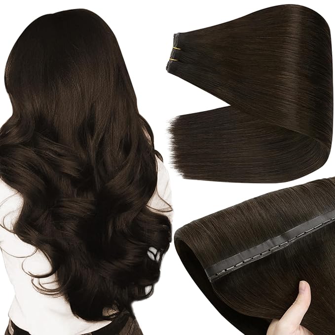 Full Shine Butterfly Weft Hair Extensions Invisible Pu Hole Weft Extensions Hand Tied Extensions Color Dark Brown Genius Weft 20 Inch Pu Weft Hair Extensions Add Volume 100G