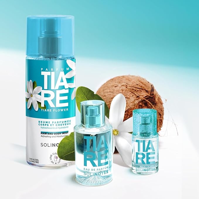 Solinotes Tiaré Body Mist – Alcohol-Free, Long-Lasting Fruity Floral Scent with Coconut, Peach, Vanilla & Musk– Clean, Refreshing Hair & Body Perfume Spray for Women (8.45 Fl Oz)