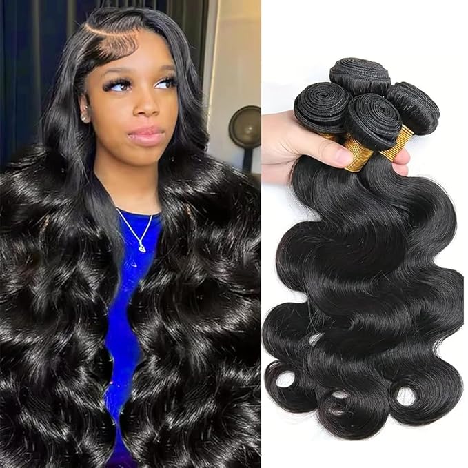 4 Bundles Human Hair Body Wave 16 18 20 22 Inch 12A Quick Weave 100% Human Hair Bundles Natural Black Color