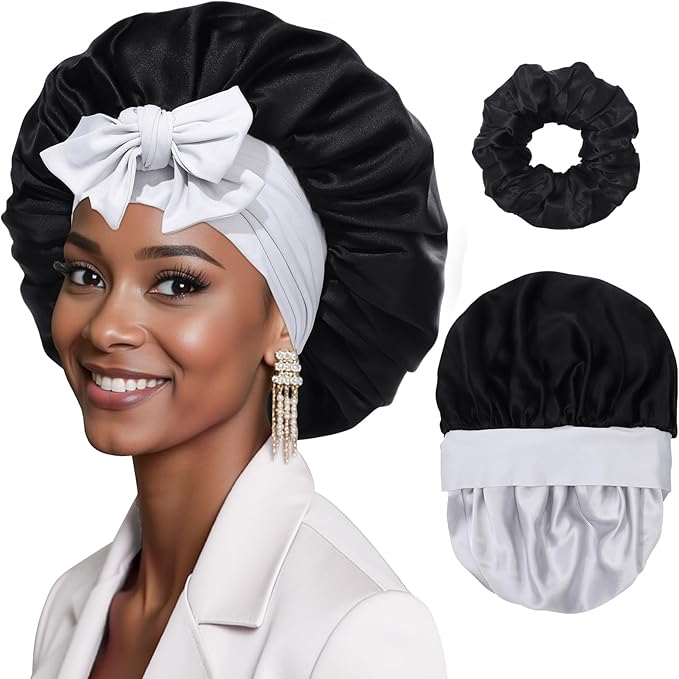 Mulberry Silk Bonnet Sleeping Women Curly Hair Bonnets Tie Band Double Layer Reversible Sleep Bonnet Silk Hair Wrap Sleep Cap