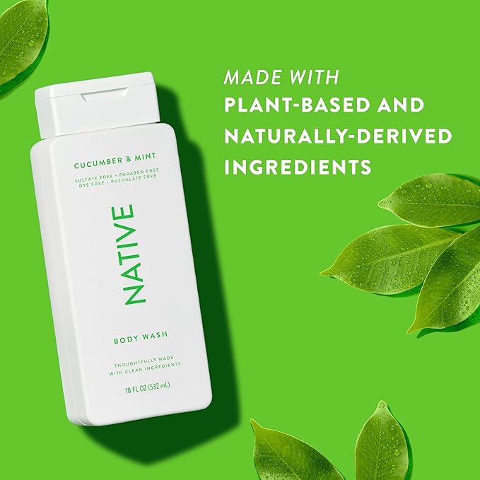 Native Body Wash Contains Naturally Derived Ingredients | For Women & Men, Sulfate, Paraben, & Dye Free Leaving Skin Soft and Hydrated | Cucumber & Mint 18 oz