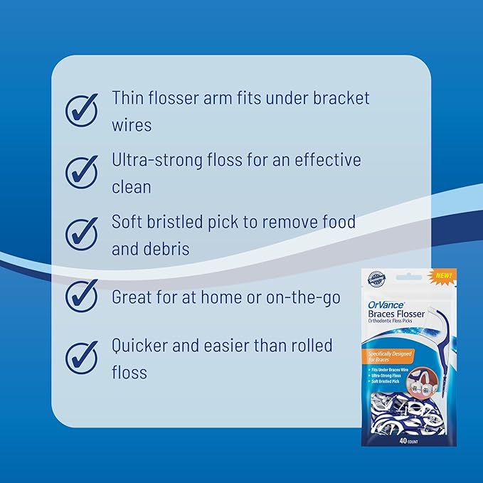 OrVance Braces Flosser - Designed for Braces for an Easy & Effective Clean, Ultra Strong Floss - 40 Count (Pack of 1)