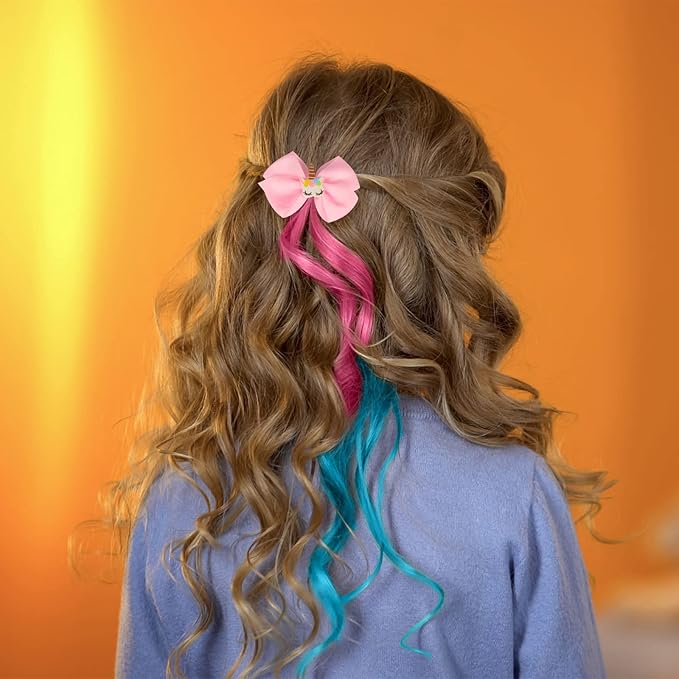 Ideal Swan 6 Set Unicorn Hair Extensions Clip - Colorful Curly Hair Extensions for Girls, Cute Unicorn Accessories Hair Clips for Kids Ponytails, Rainbow Thick Wig Clip in Fake Bangs (Curly Hair)