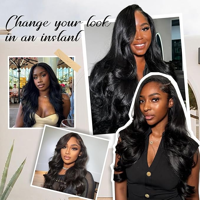 32 Inch Body Wave Lace Frontal Wig 0.10mm Ultra-thin Invisible Swiss Lace Wigs 13x4 Skinlike HD Lace Pre plucked Bleached Knots 200% Density Glueless Wigs Human Hair Natural Black for Women