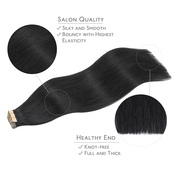 WENNALIFE Tape in Hair Extensions Human Hair, 20pcs 40g 12inch Jet Black Remy Hair Extensions Straight