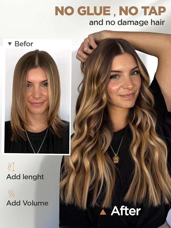 Twin Tab Butterfly Genius Weft Human Hair Extensions Latest Double Invisible Real 100% Remy Human Hair OVO Weft with Micro Bead Simulated Scalp Hair Extensions 100g 7ps 18 Inch Brown Highlight