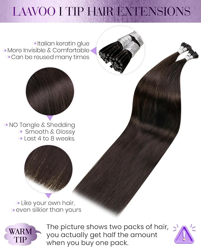LaaVoo Itip Human Hair Extensions Brown I Tip Hair Extensions Human Hair Dark Brown 18 inch 50g 60s