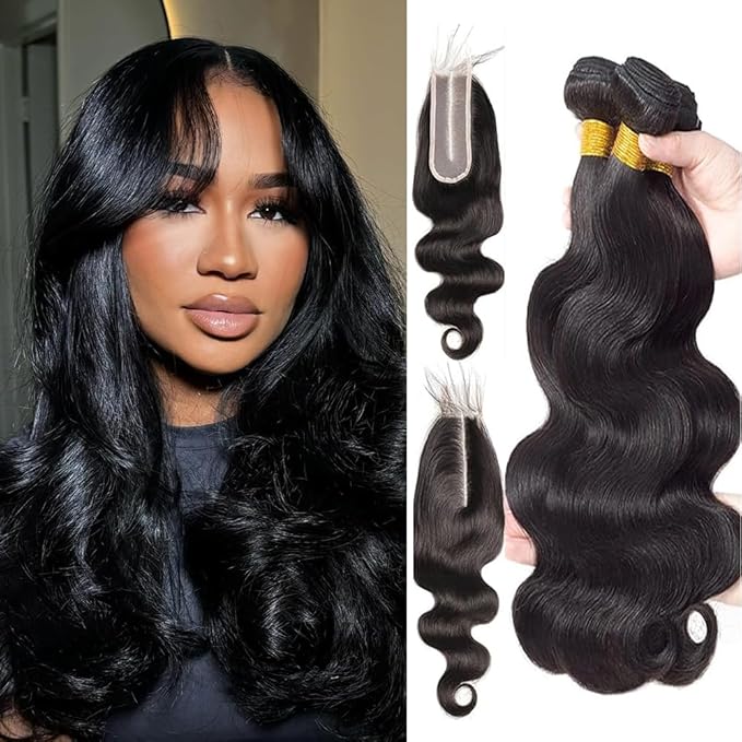 Human Hair Bundles With 2X6 Hd Lace Closure (18 20 22+16 Inch) 12A Quick Weave 100% Real Human Hair Extensions For Women