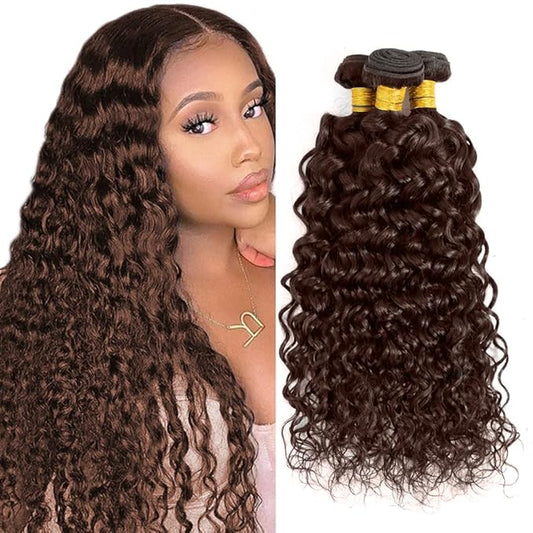 #4 Human Hair Bundles Brown Water Wave Bundles 22 24 26 inch #4 Wet and Wavy Bundle Chocolate Brown Bundle 300g