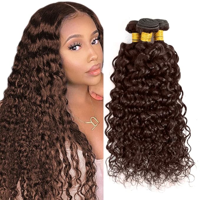 Dark Brown Bundles Human Hair #4 Water Wave Bundle 20 22 24 inch Chocolate Brown Human Hair Bundles #4 Wet and Wavy Bundle