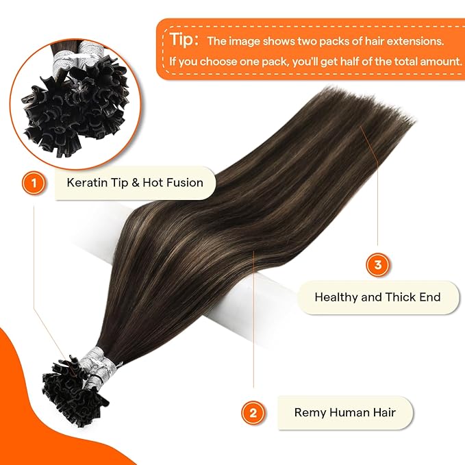Full Shine U Tip Hair Extensions Human Hair Color 2 Darkest Brown Ombre 8 Ash Brown and 2 K Tip Hair Extensions Real Human Hair 16 Inch Keratin Utip Extensions 50 Grams