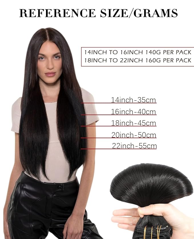 Clip in Hair Extensions Real Human Hair Straight Hair Extensions Real Human Hair Natural Black Clip in Extensions for Women 22inch 7Pcs 160g(#1B-22inch)
