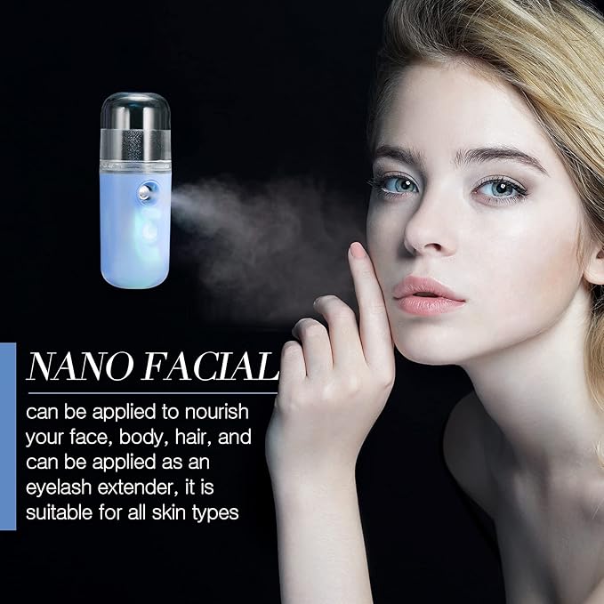 Honoson 2 Nano Facial Mister Sprayer Portable Face Nano Mister for Eyelash Extensions USB Rechargeable 1 oz Handy Skin Care Machine for Face Hydrating, Daily Makeup(Black and Blue)