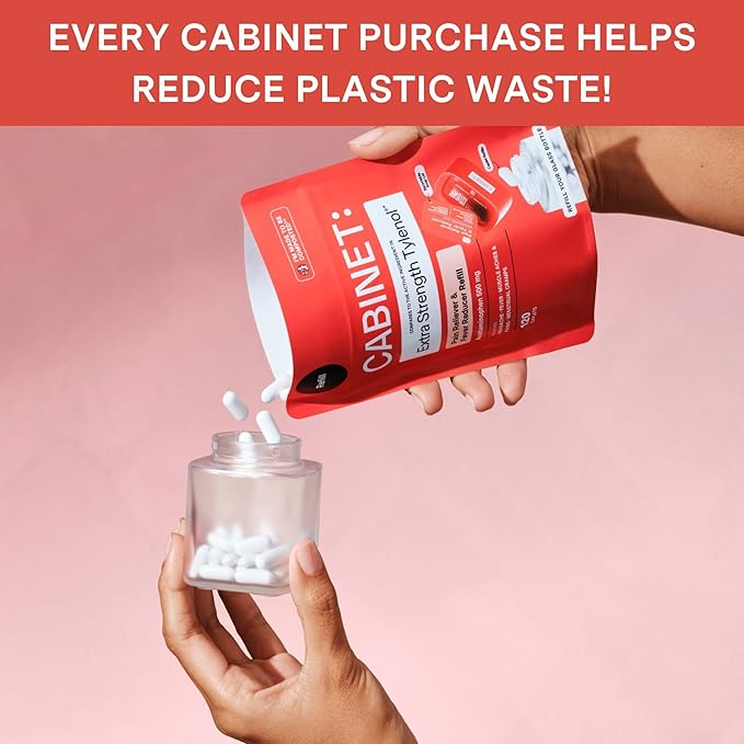 Cabinet: 500mg Acetaminophen for Headache Relief, Toothaches, Sore Throat, and Fever Reducer, Includes 1 Refillable Medicine Jar, 120 Tablets Refillable Glass Jar - (Pack of 3)