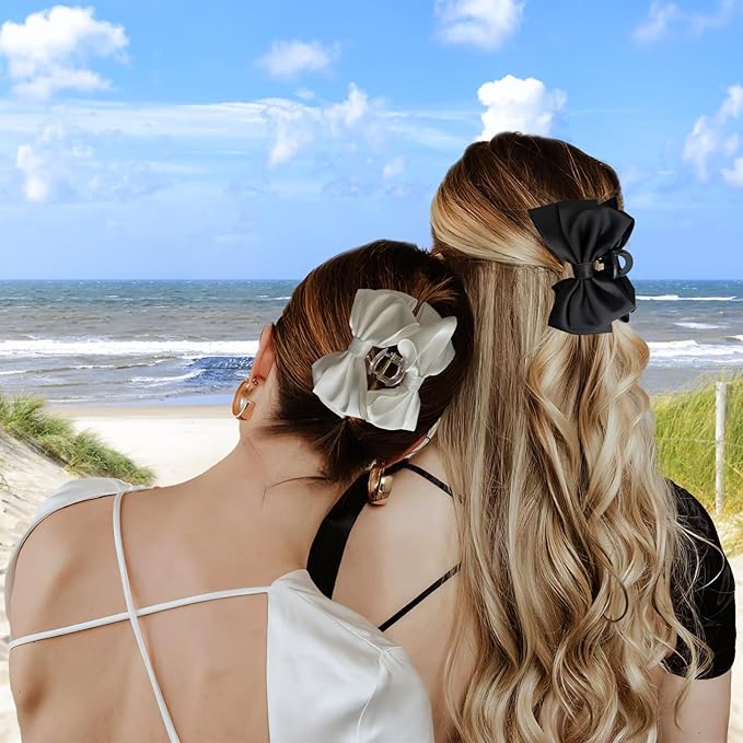 Bow Claw Clip,StrongHold Cute Bow Hair Claw Clips for Women Girls,Nonslip Silky Big Hair Bows Ribbons for Hair Claws,Large Claw Clips for Thick/Thin Hair Styling Accessories Gifts (black,pure)