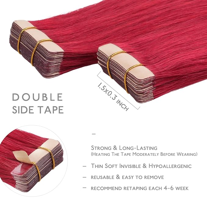 WENNALIFE Tape in Hair Extensions Human Hair, Straight Extensiones De Cabello Humano Skin Weft