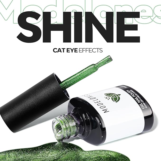 modelones Cat Eye Gel Nail Polish Green Gel Nail Polish Sparkle Reflective Shimmer Glitter Green Christmas Polish 9D with Magnetic Soak Off LED Nail Art DIY 15 ML