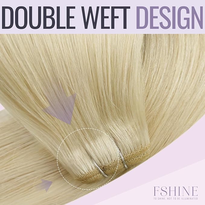 Fshine Hand Tied Weft Hair Extensions Human Hair Blonde Fshine Sew in Wefts Platinum Blonde Genius Weft Human Hair Extensions for Women Real Human Hair 16 Inch 100g