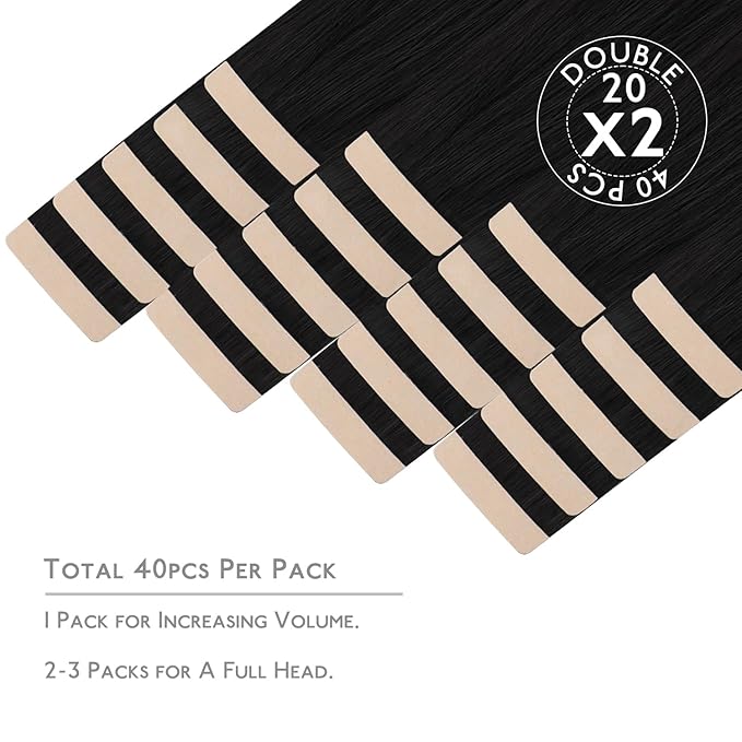 WENNALIFE Tape in Hair Extensions Human Hair, 40pcs 100g 18 inch Jet Black Hair Extensions Real Human Hair Straight Tape in Extensions Invisible Human Hair Extensions Reusable Real Hair Extensions