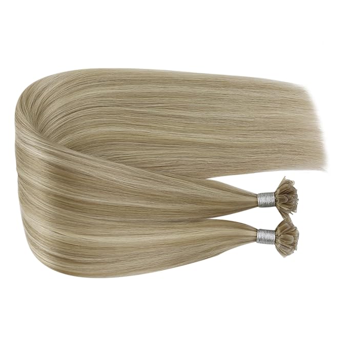 Fshine K Tip Hair Extensions Real Human Hair Remy Pre Bonded with Keratin Color 16 Golden Blonde Highlight & 22 Light Blonde U Tip 22 inch Extensions 50g/50s