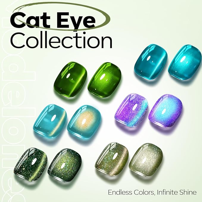 modelones Cat Eye Gel Nail Polish Glitter Green Polish with Magnet Sparkle Galaxy Series Nail Polish Soak Off Led Reflective Nail Art Gel Top Coat Manicure Salon DIY 15 ML