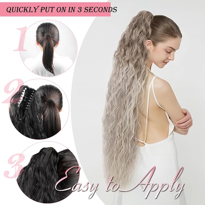 ENBEAUTIFUL 30" Claw Clip Ponytail Extension Long Wavy Ponytail Extension Synthetic Pony Tails Hair Extensions Clip in Synthetic Hair pieces for Women